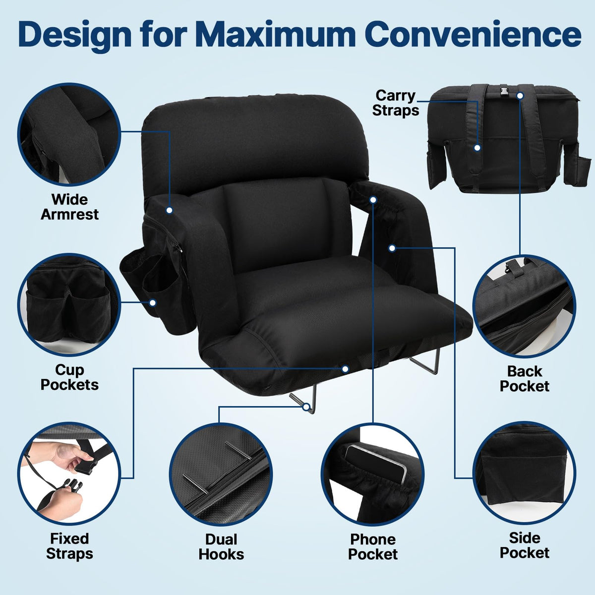 25'' Stadium Seat with Back Support, 2pcs W962