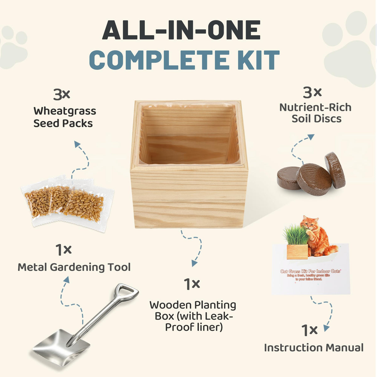 Cat Grass Growing Kit with Wooden Planter U958051