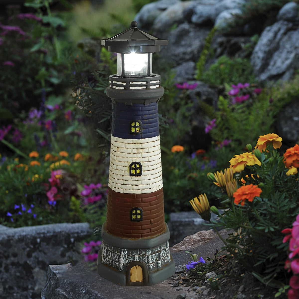 Solar Garden Lighthouse Statue 14.76In Waterproof P6012
