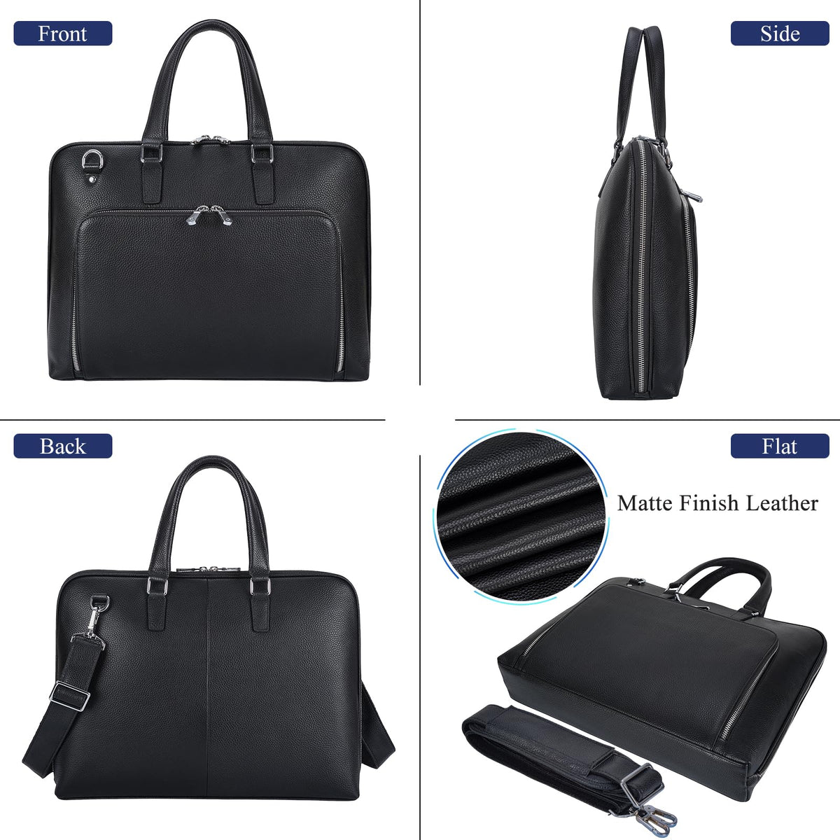 Black Leather 16" Laptop Briefcase Bag B472