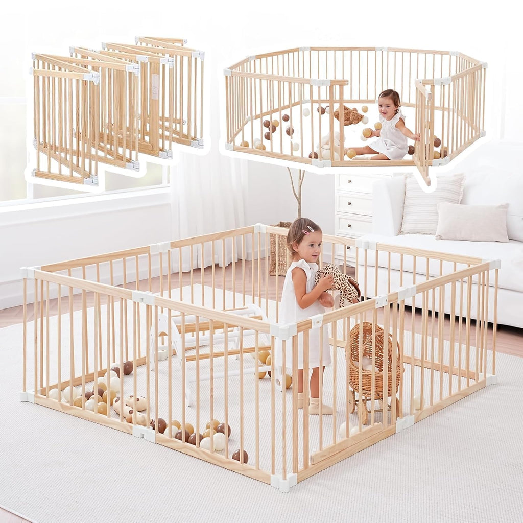 Foldable Wooden Baby Playpen with Gate I921502