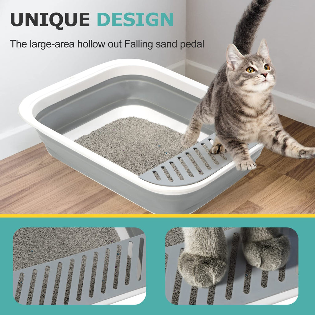 Foldable Height-Adjustable Cat Litter Box with Scoop C495619