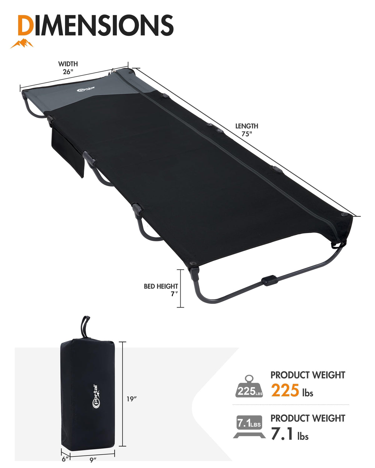 Ultra-Light 7.1 lbs Foldable Camping Cot with Side Pocket U31330