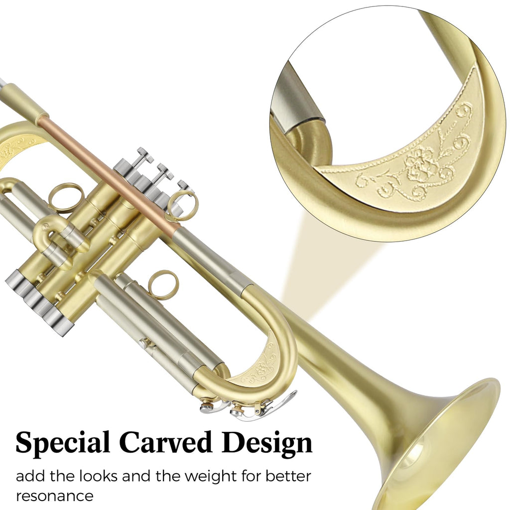 Brushed Finish Standard Brass Bb Trumpet Set with Hard Case W44971