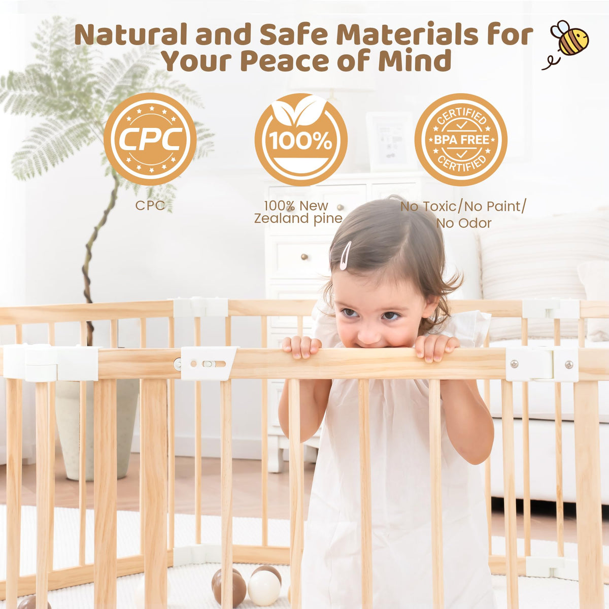 Foldable Wooden Baby Playpen with Gate I921502