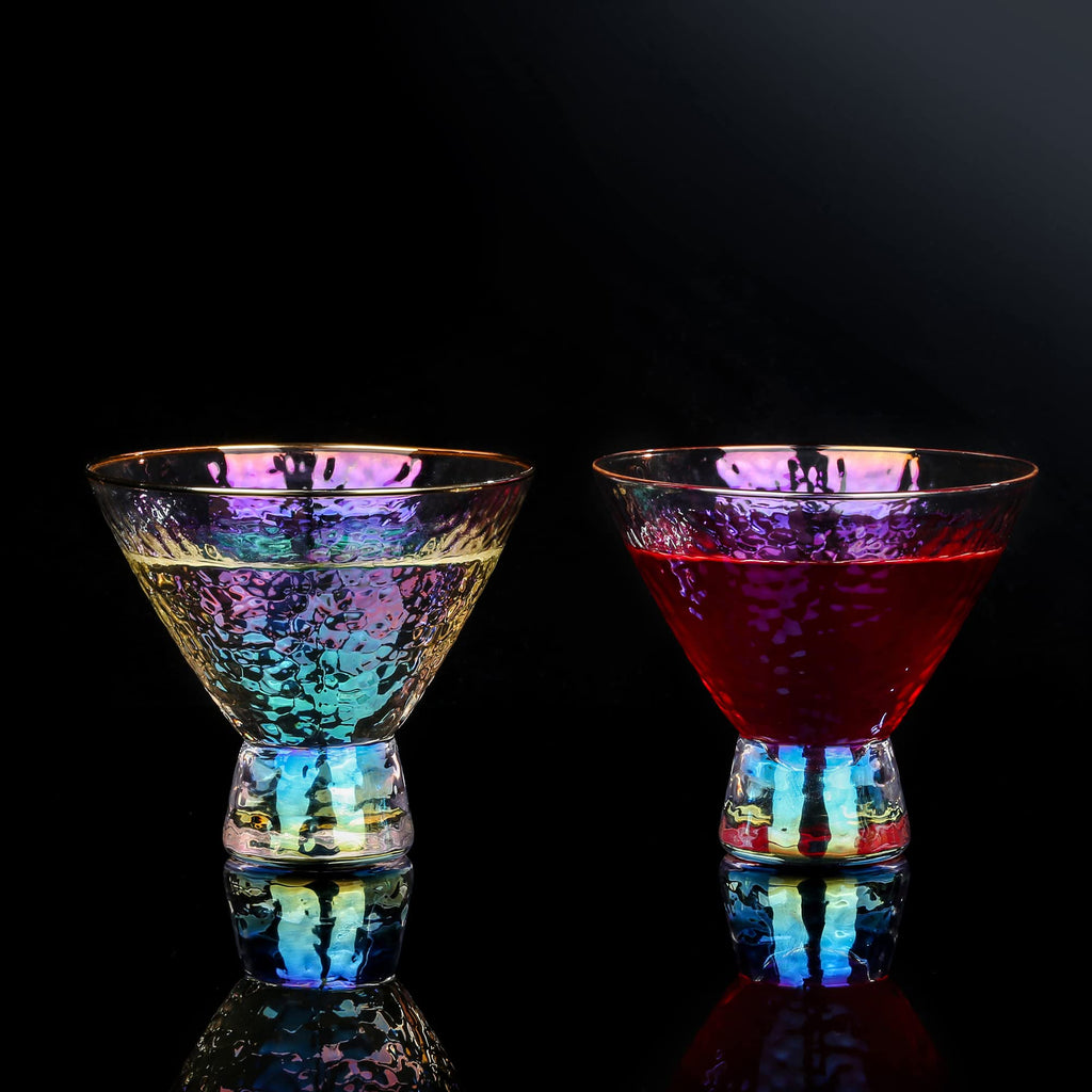 Stemless Martini Glasses Set of 2 Gold Rim S1570