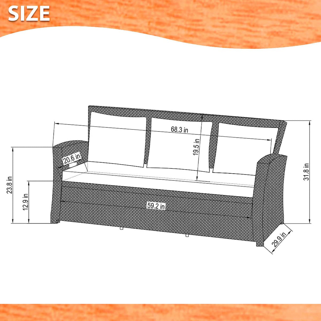 Light Grey Cushions Wicker 1-Piece Patio Sofa D683
