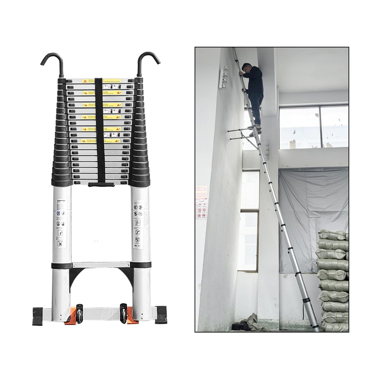 Telescoping Ladder 24.6 FT Heavy Duty Silver S317