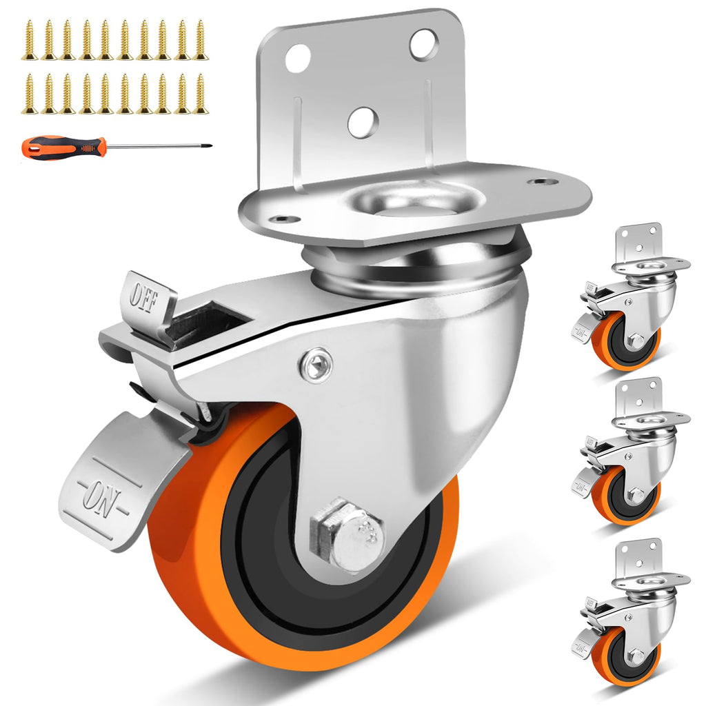 3 Inch Side Mount Casters Set of 4 with Brakes O2054