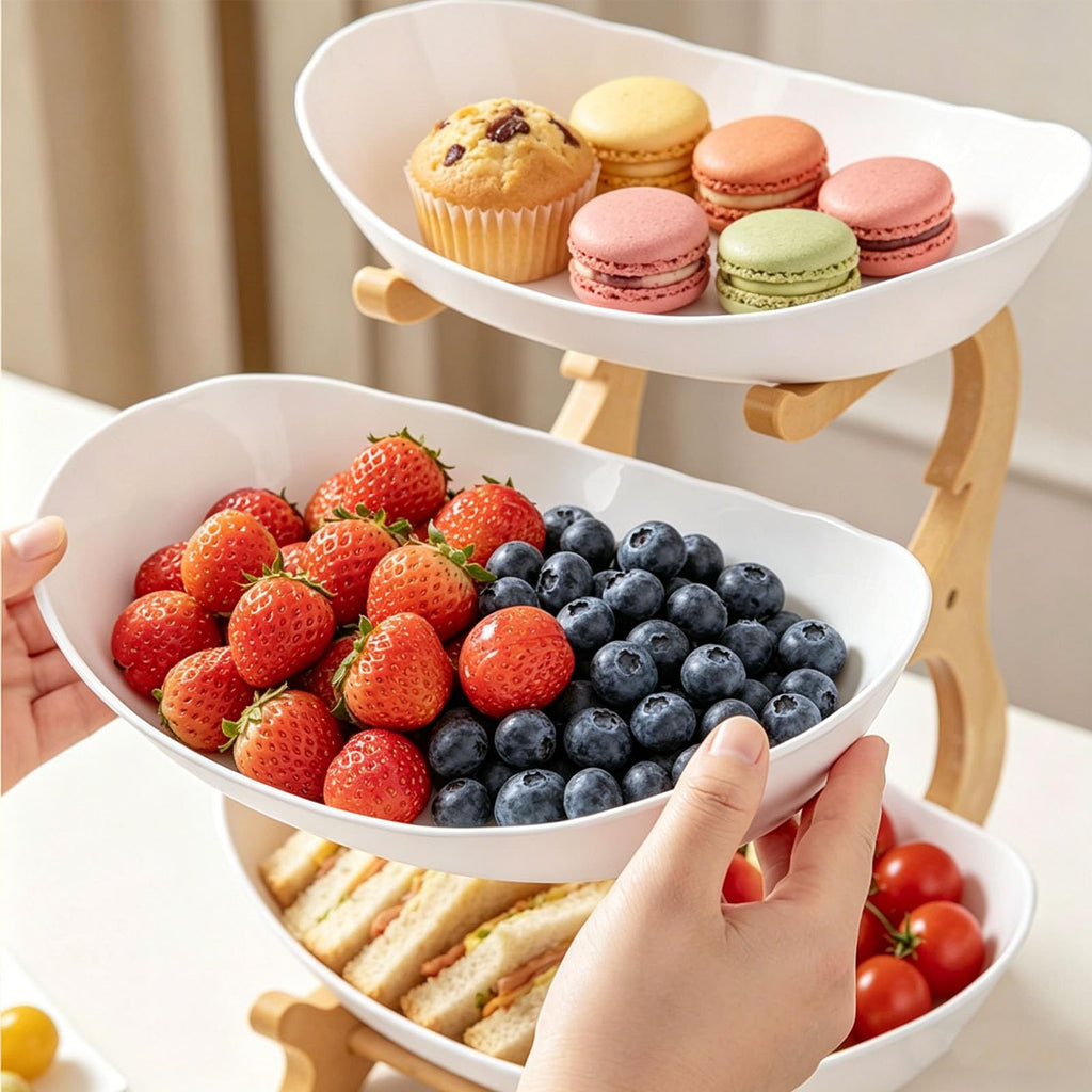 3 Tier Oval Fruit Basket with Bamboo Stand U4044