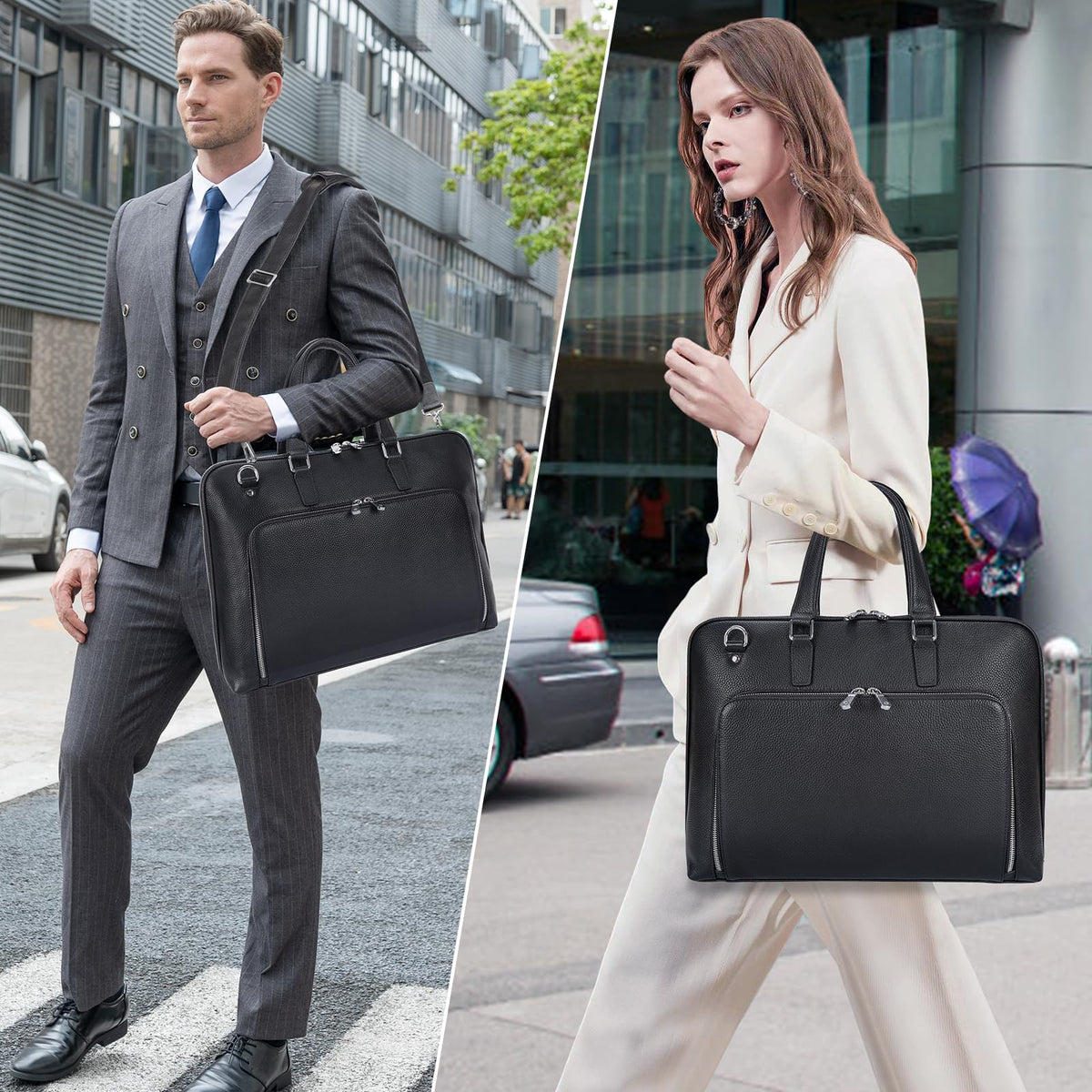 Black Leather 16" Laptop Briefcase Bag B472