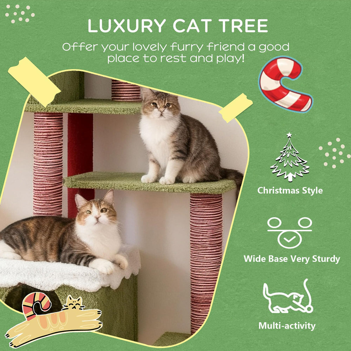 60 Inch Extra Large Cat Tree with 3 Condos and Climbing Ladder M1809