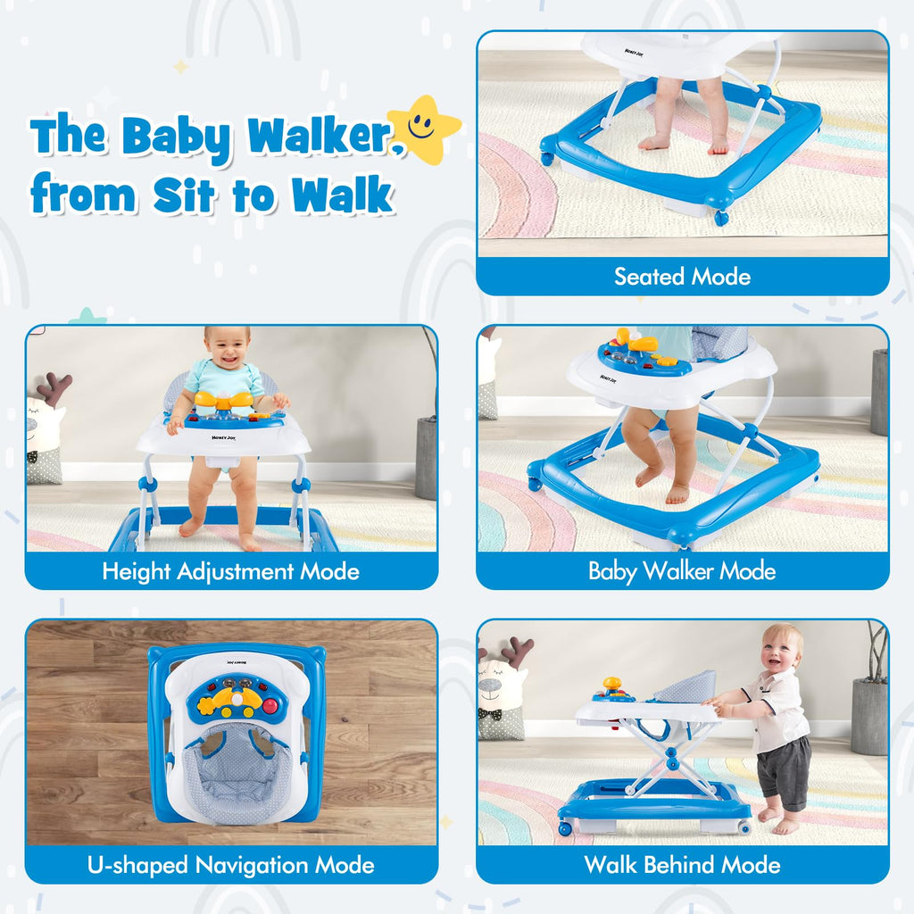 Blue 5 in 1 Foldable Baby Walker with Wheels D5639