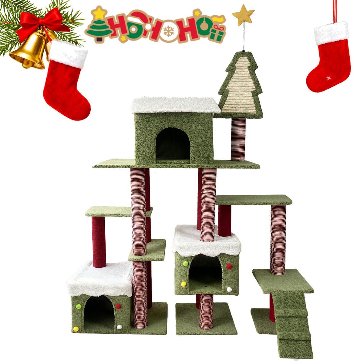 60 Inch Extra Large Cat Tree with 3 Condos and Climbing Ladder M1809