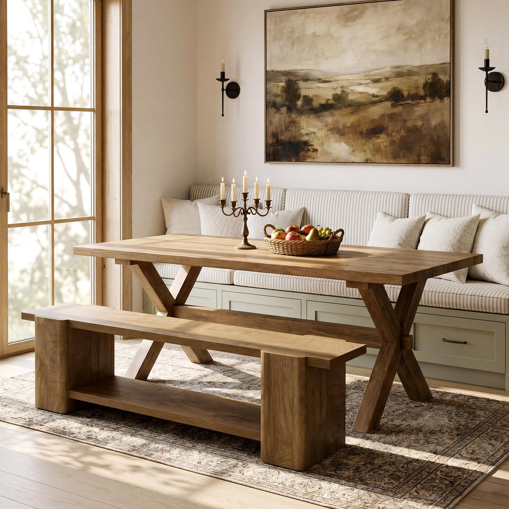 Wood Storage Bench with Shelf L3812