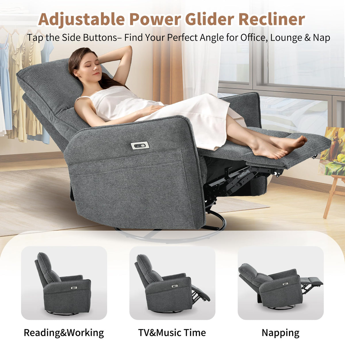Power Swivel Rocker Recliner Chair Dark Gray N19087