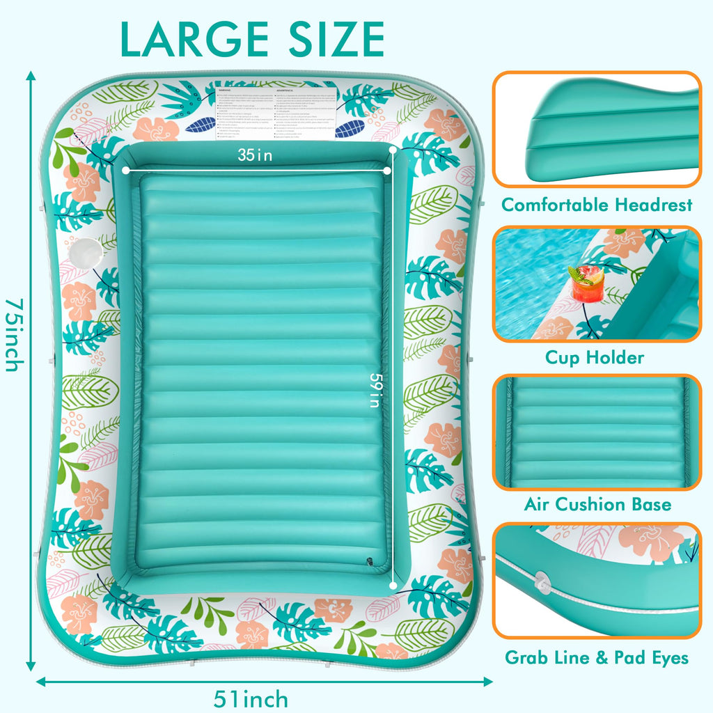 2 Pack Inflatable Pool Float Mat & 75" x 51" Tanning Pool Lounger A865652
