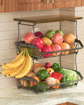 3 Tier Countertop Fruit Basket Bread Bowl with 2 Banana Hangers W197