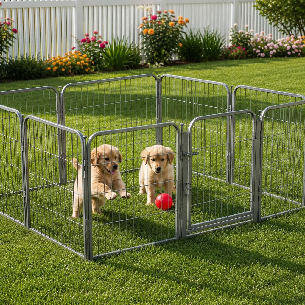 24 inch 8 Panel Portable Grey Metal Pet Playpen D541