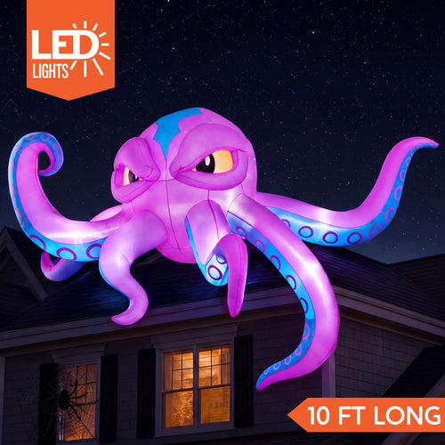 10FT Inflatable Octopus Decoration with Built-in LED Lights L7543