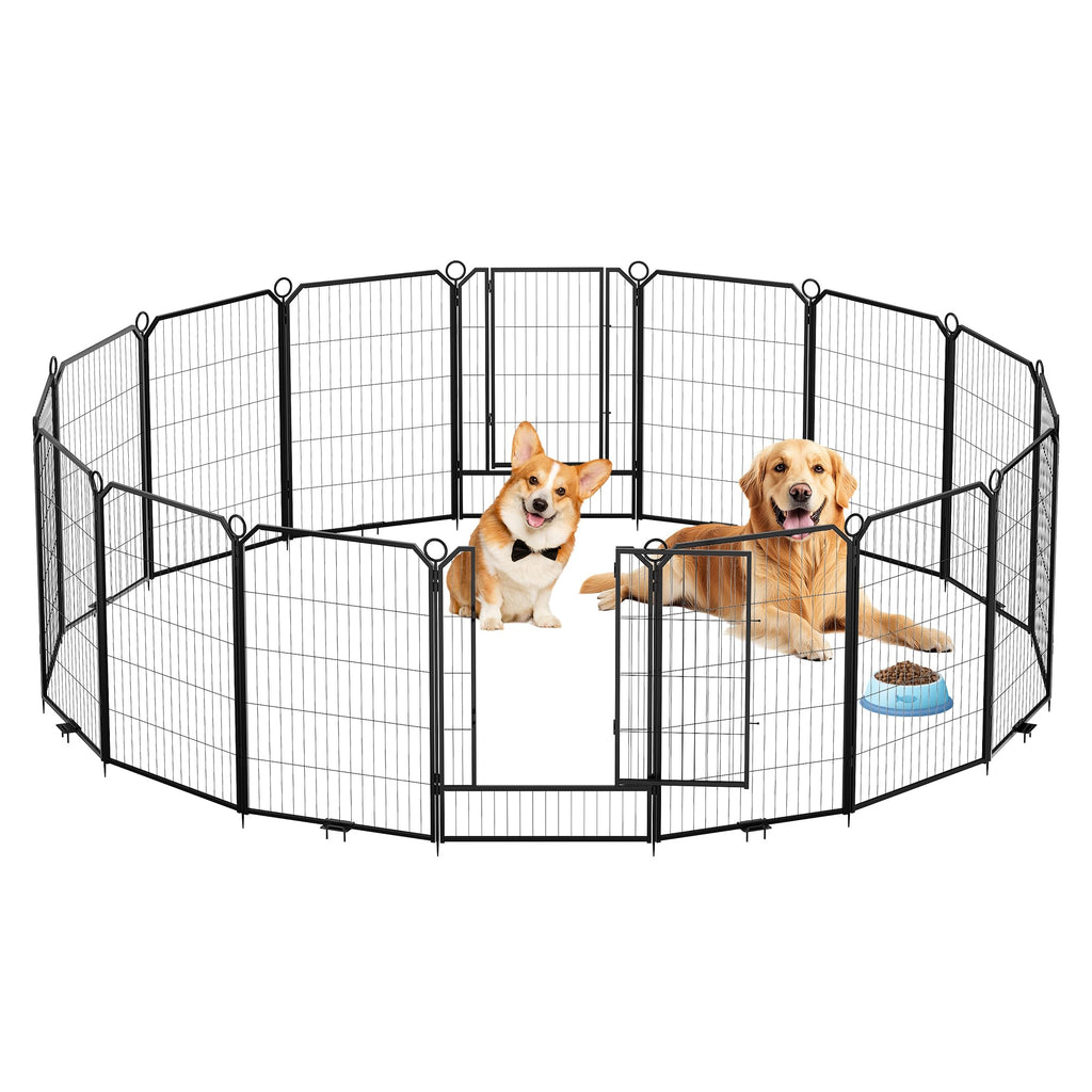 40 Inch 16-Panel Metal Dog Playpen with Door & Stakes O6470
