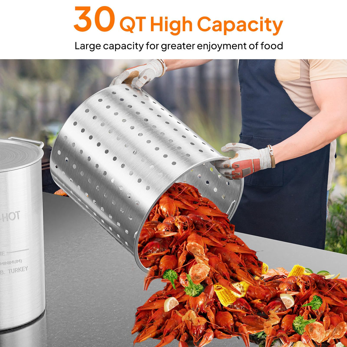 30QT Aluminum Turkey Fryer Pot & Seafood Boil Pot with Strainer Basket H594831