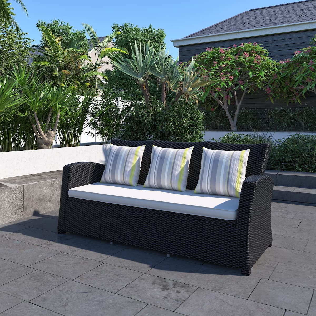 Light Grey Cushions Wicker 1-Piece Patio Sofa D683