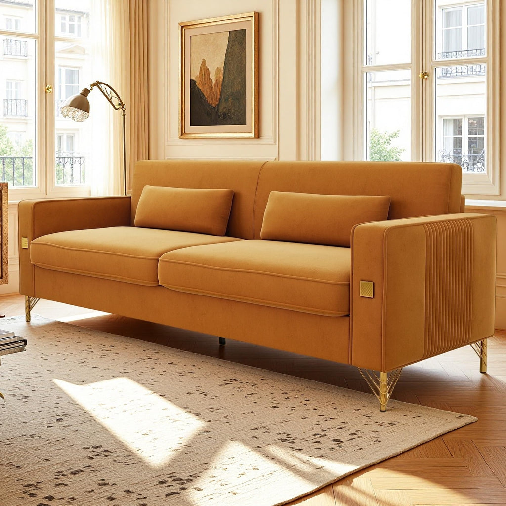 Oversized Velvet Sofa with Armrest and Removable Cushions Y38030