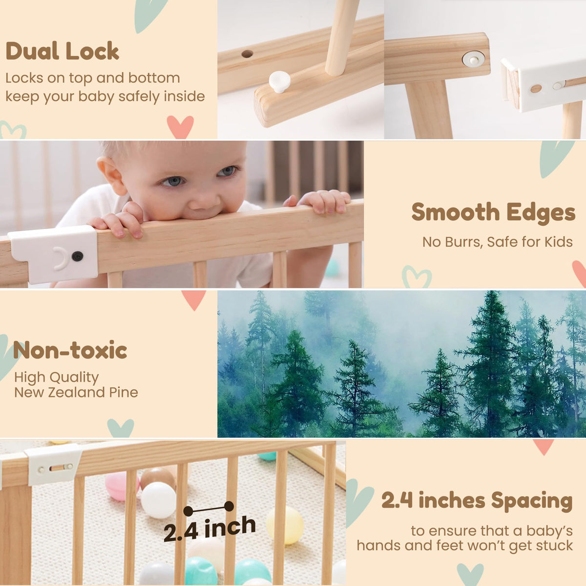 Foldable Wooden Baby Playpen with Gate I921502