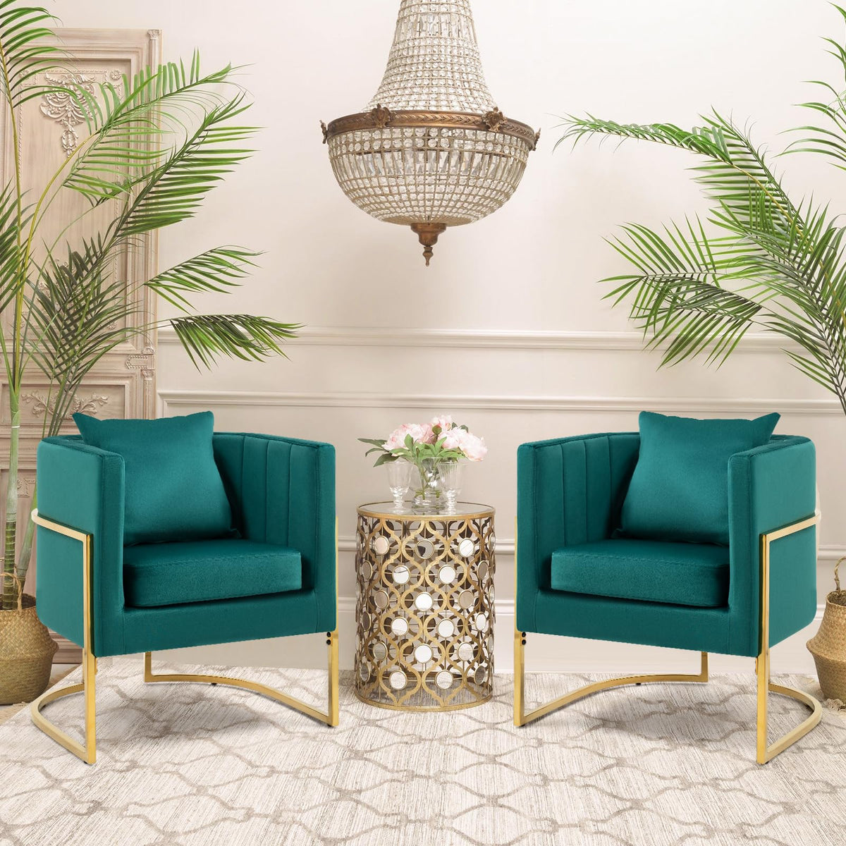 Velvet Accent Chairs Set of 2 Green T256116