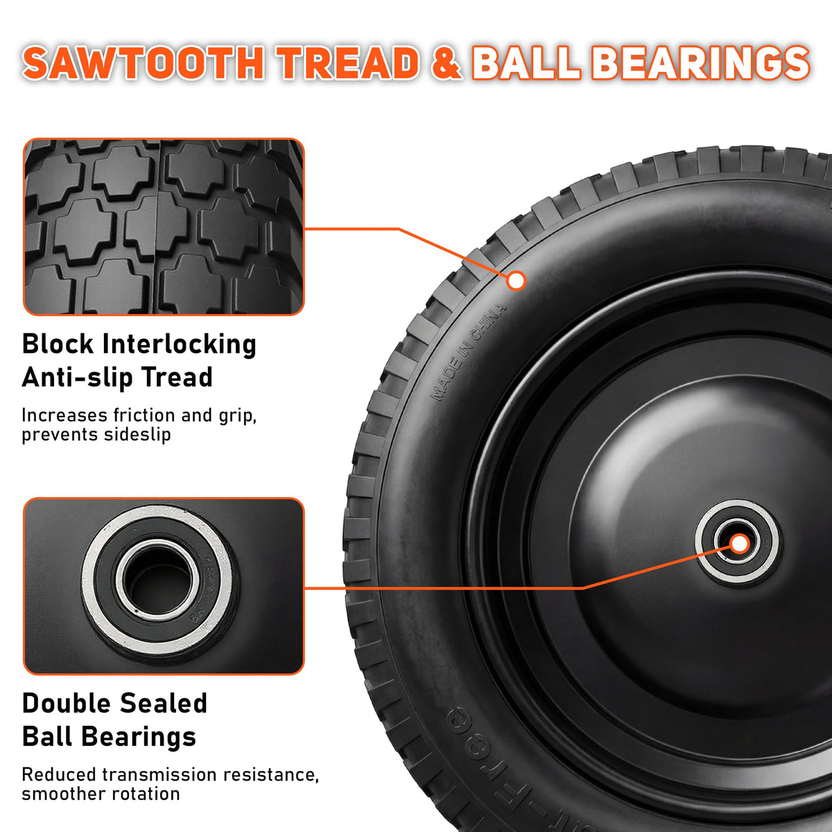 4.80/4.00-8 Flat Free Wheelbarrow Tire and Wheel X140741