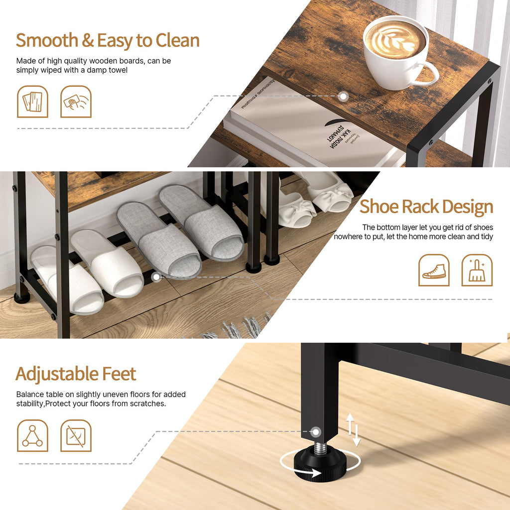 Narrow 2-Tier Side Table with Shelf W818