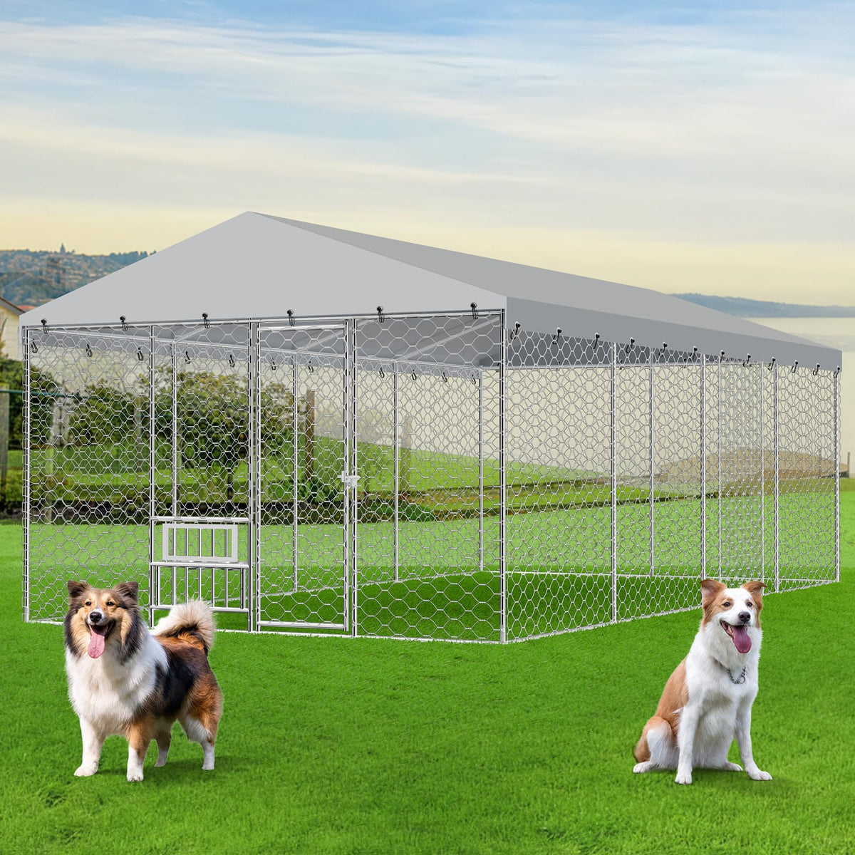 20×10×5.6FT Outdoor Dog Kennel with Bowls B75512