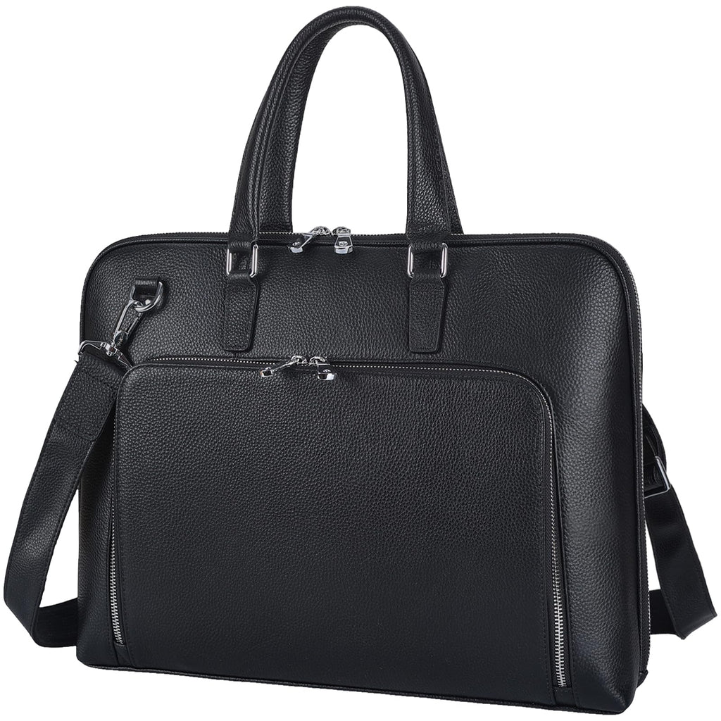 Black Leather 16" Laptop Briefcase Bag B472
