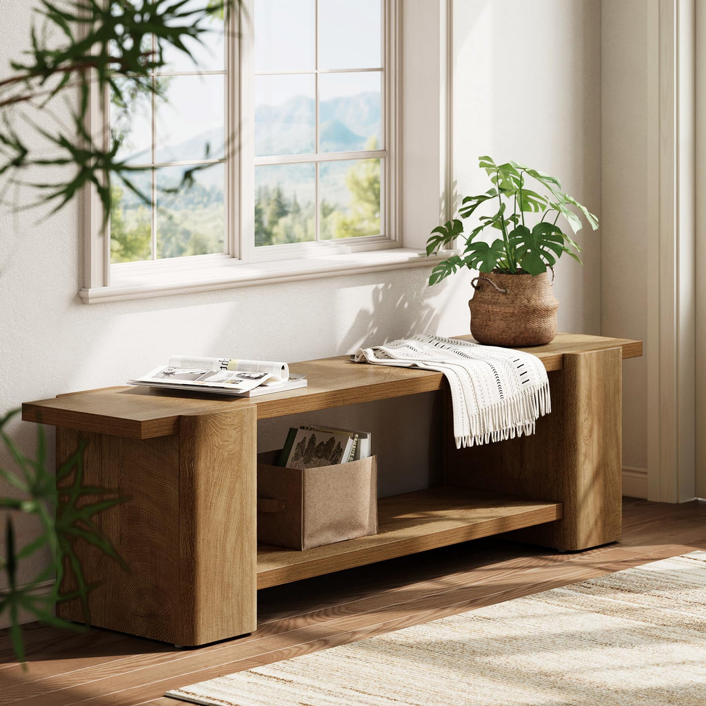 Wood Storage Bench with Shelf L3812
