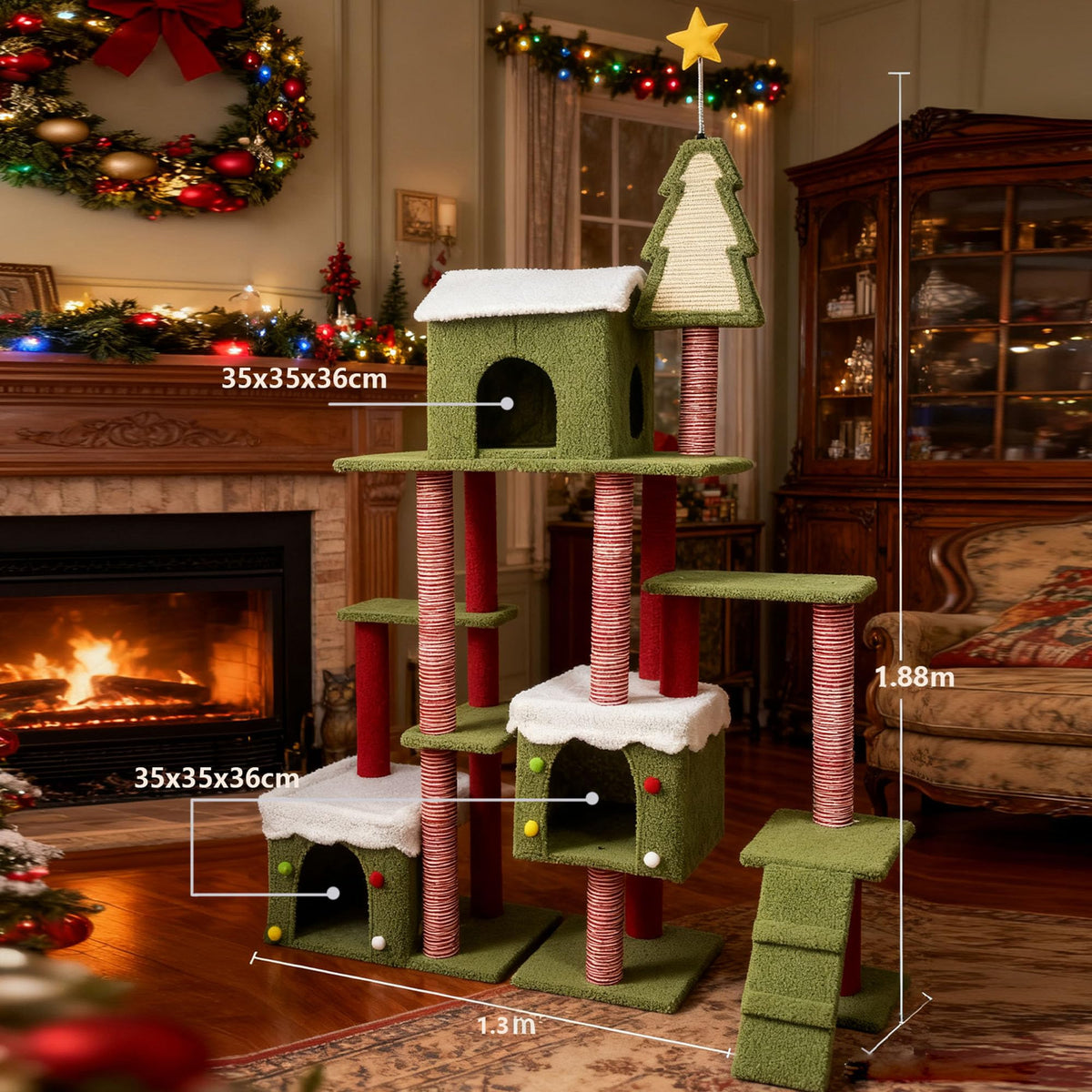 60 Inch Extra Large Cat Tree with 3 Condos and Climbing Ladder M1809