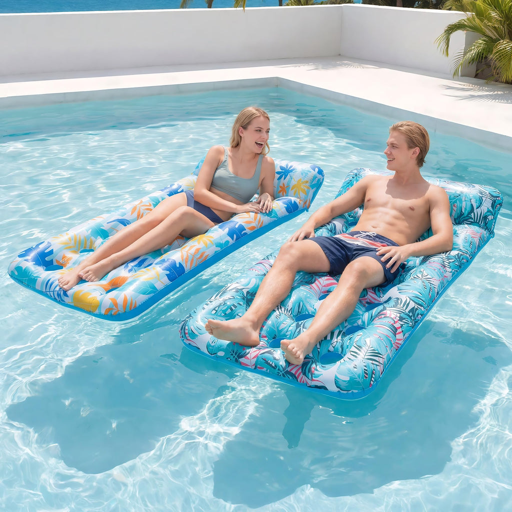 2 Pack Inflatable Pool Float Mat & 75" x 51" Tanning Pool Lounger A865652