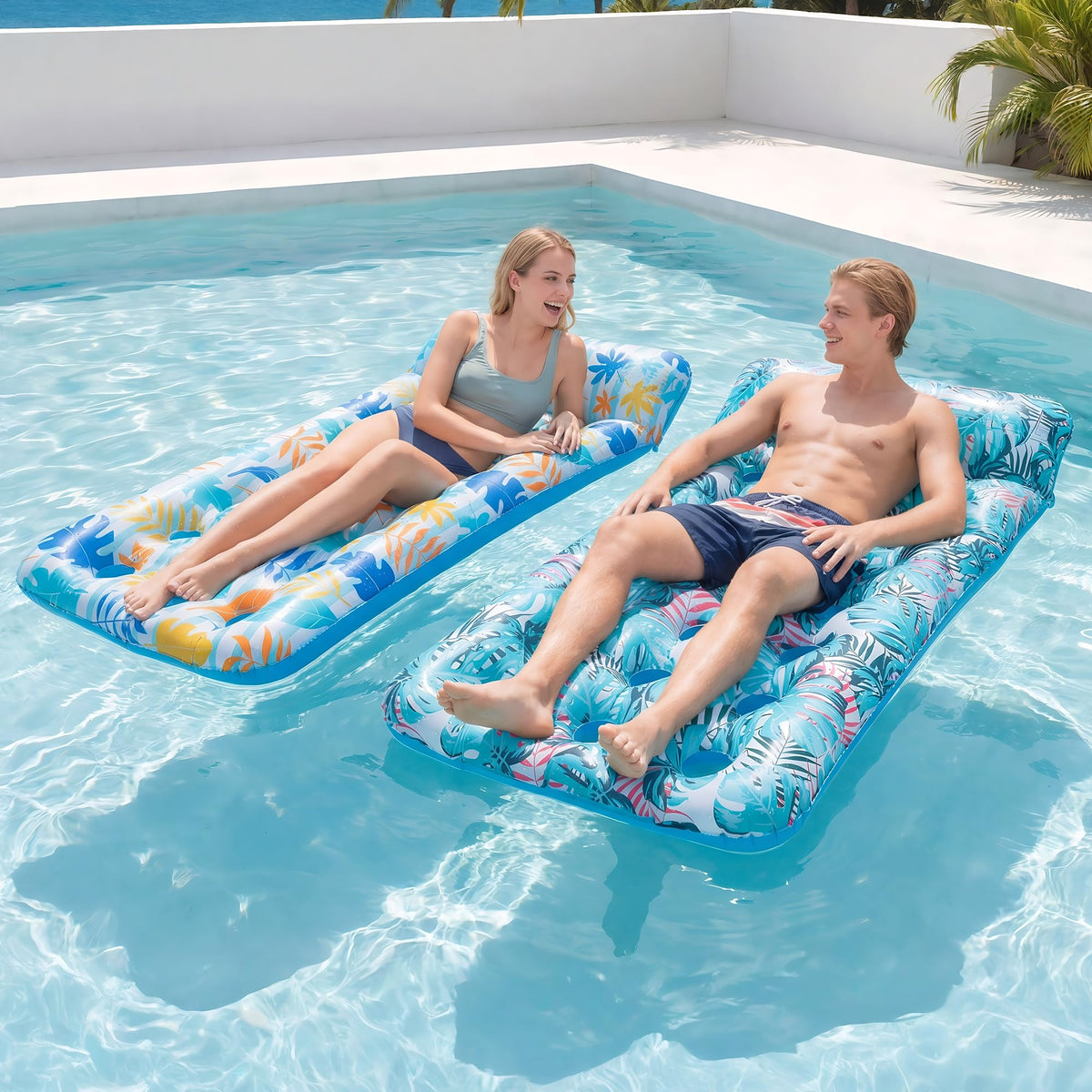 2 Pack Inflatable Pool Float Mat & 75" x 51" Tanning Pool Lounger A865652