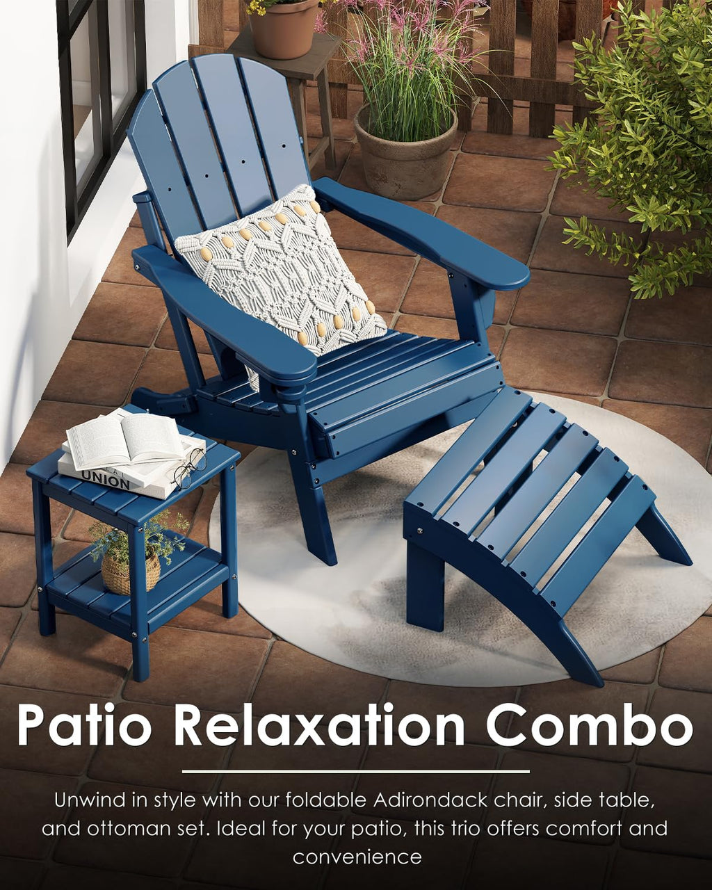 Folding Adirondack Chairs Set of 2 Blue N3409