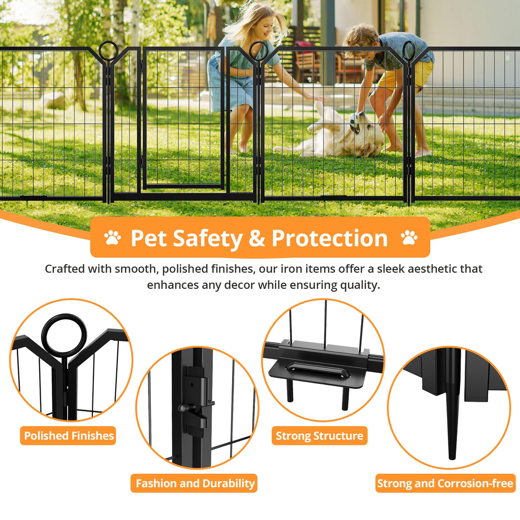 40 Inch 16-Panel Metal Dog Playpen with Door & Stakes O6470
