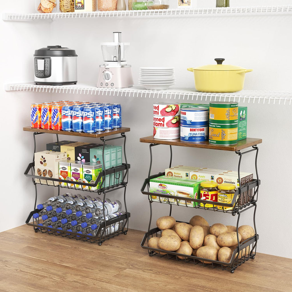 3 Tier Countertop Fruit Basket Bread Bowl with 2 Banana Hangers W197