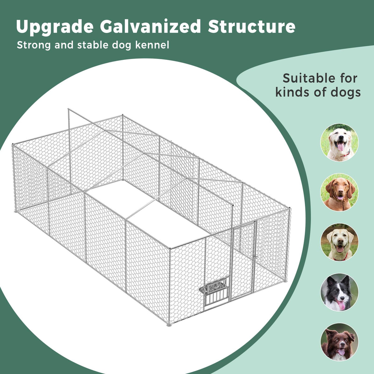20×10×5.6FT Outdoor Dog Kennel with Bowls B75512