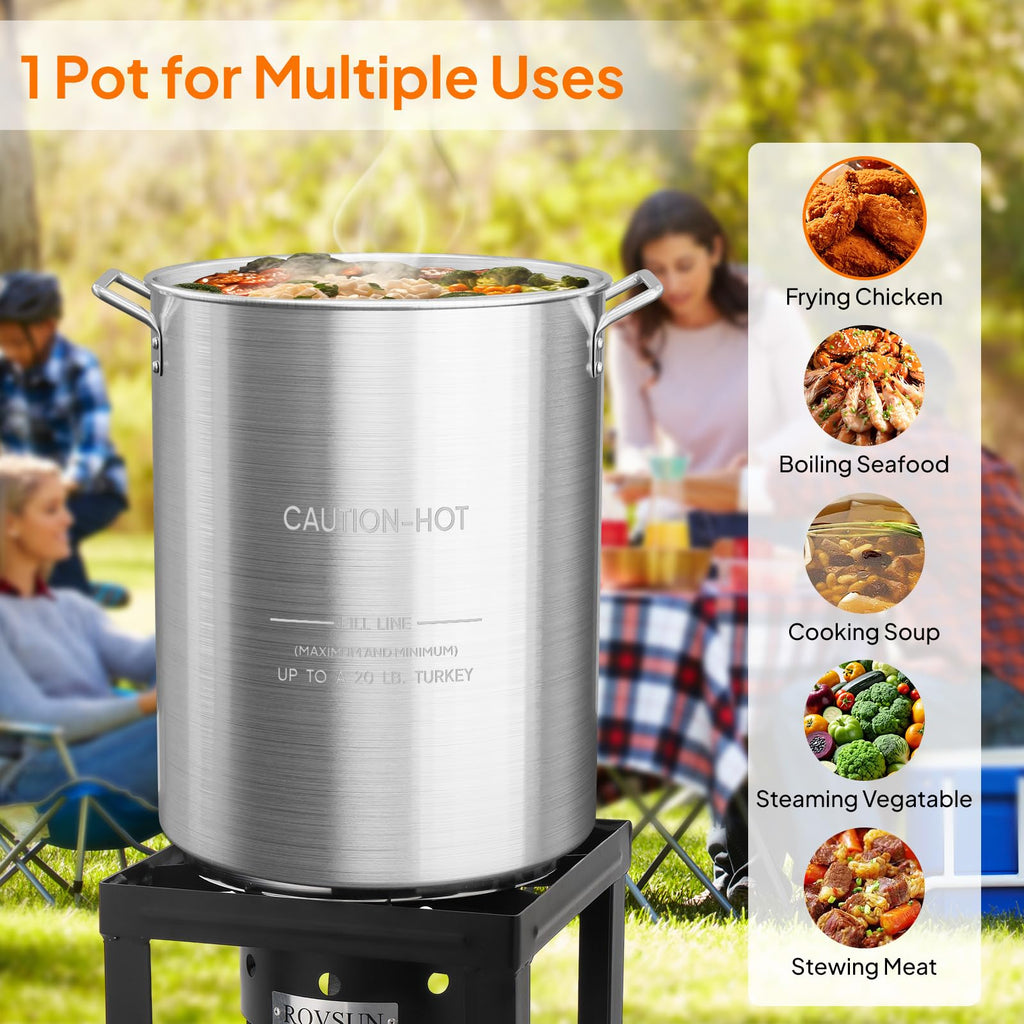 30QT Aluminum Turkey Fryer Pot & Seafood Boil Pot with Strainer Basket H594831