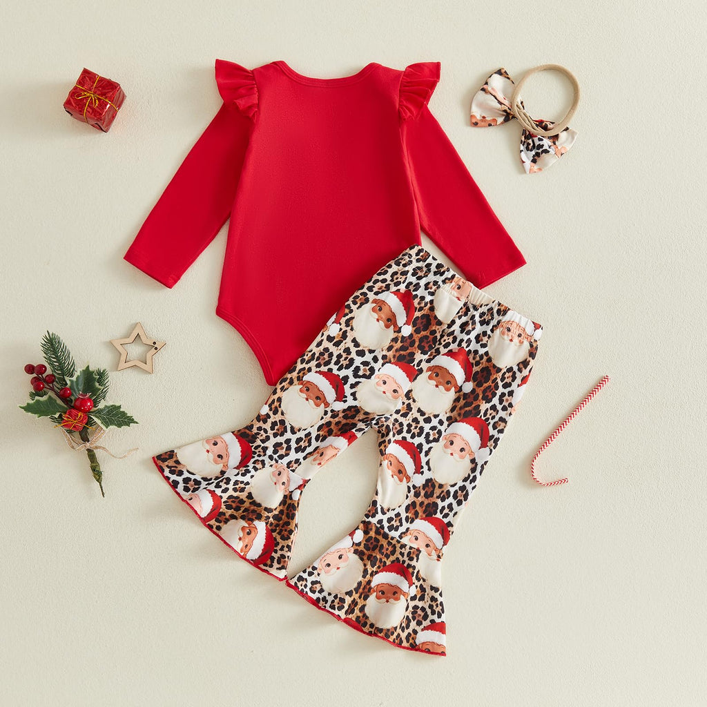 Christmas Baby Girl Outfit Romper Flared Pants Headband P63503