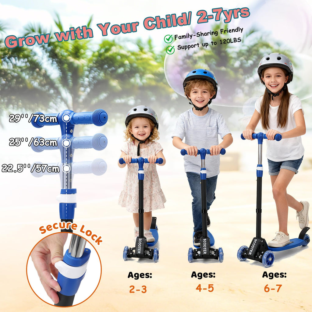 Kids 2-7 Age Light up 3 Wheels Folding Kick Scooter T61534