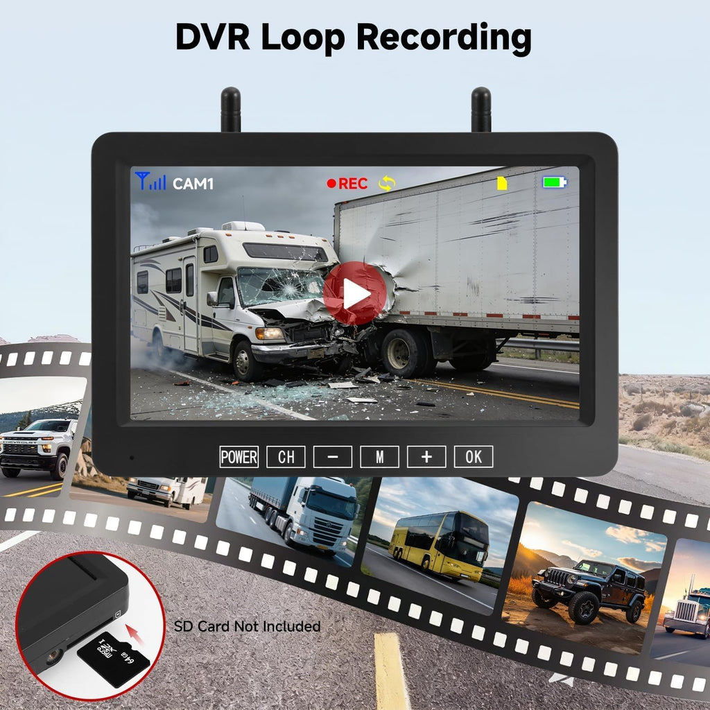 Dual Magnetic Wireless Backup Camera, 7” 1080P HD 4CH DVR Monitor H5617