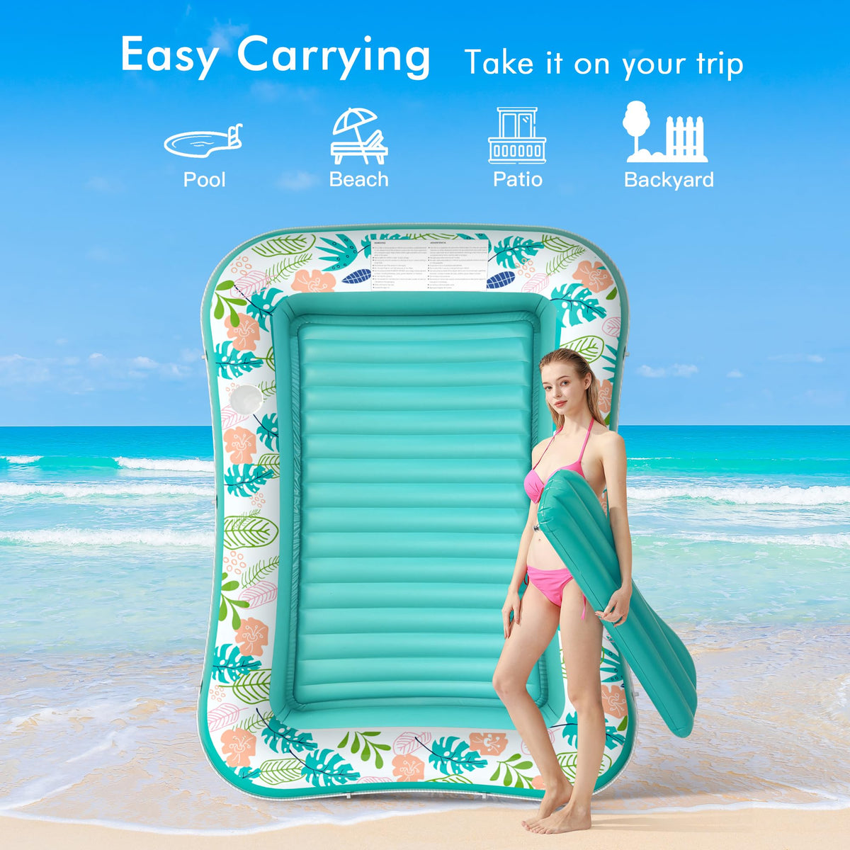 2 Pack Inflatable Pool Float Mat & 75" x 51" Tanning Pool Lounger A865652