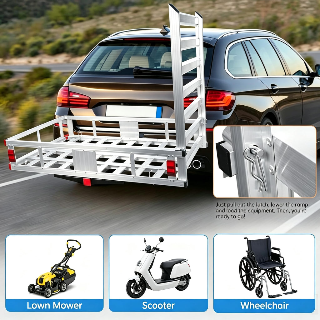 Aluminum Hitch Cargo Carrier with Ramp D1259