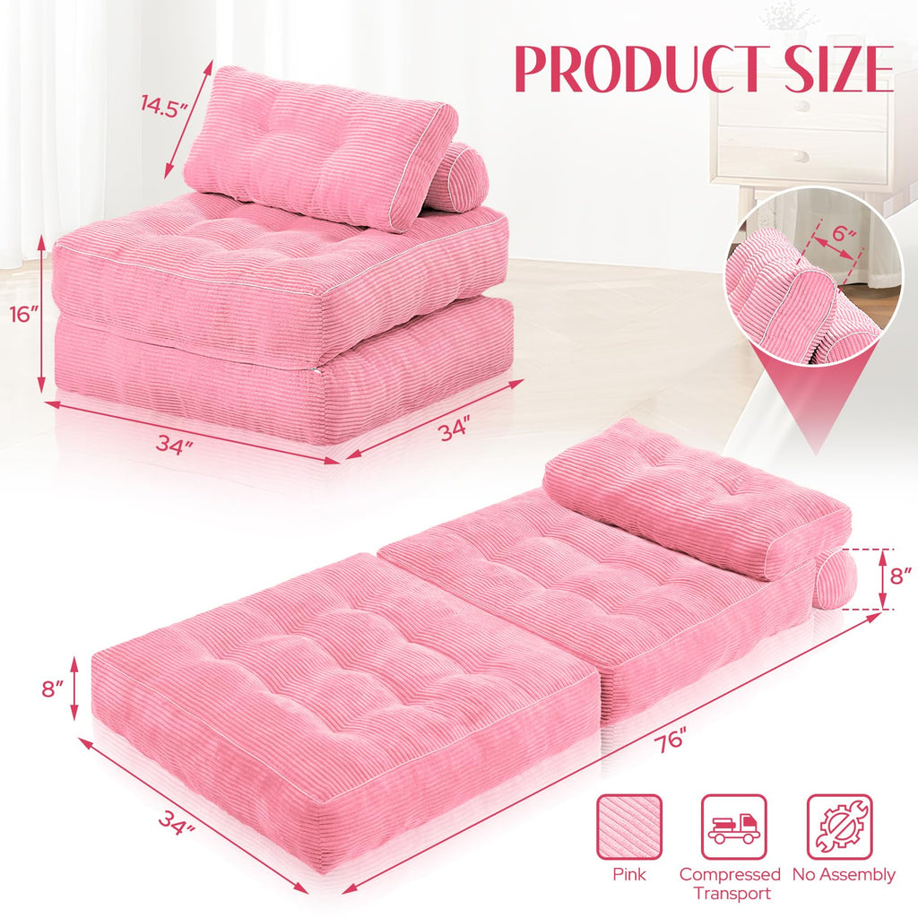Folding Sofa Bed Convertible Sleeper Chair Bed with Pillow C9053