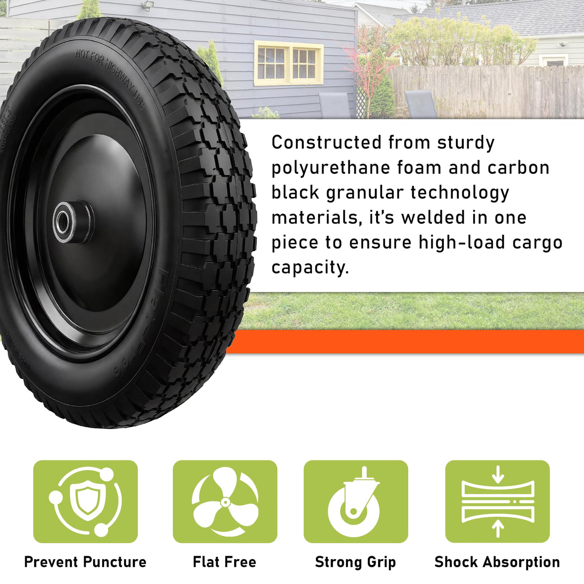 4.80/4.00-8 Flat Free Wheelbarrow Tire and Wheel X140741